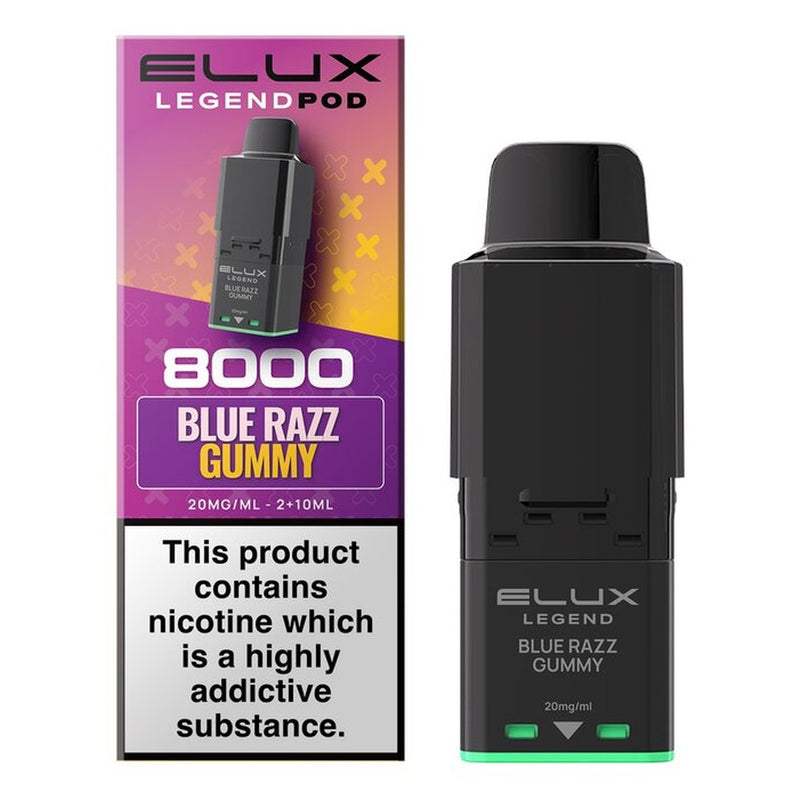 Elux Legend 8000 Prefilled Pods — Blue Razz Gummy — Gorilla Vapes